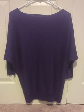 Eileen Fisher Deep Purple Boat Neckline Dolman Knit Top Sweater Cotton Blend